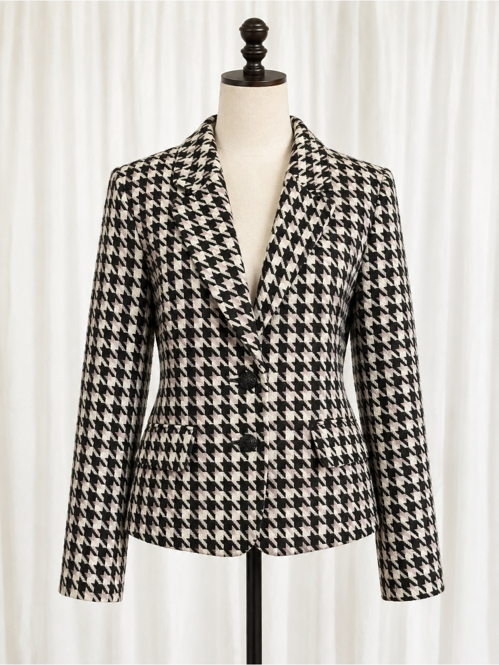 Classic Black, White & Lavender Houndstooth Women's Blazer Jacket
